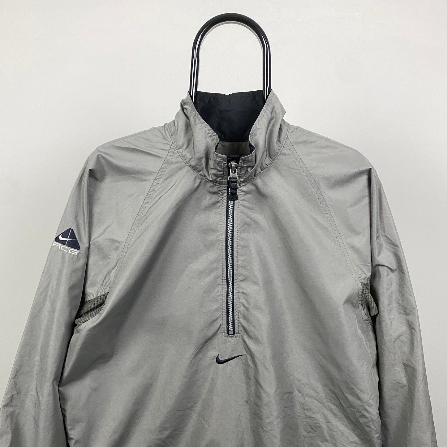 90s Nike ACG Packable Windbreaker Coat Jacket Grey Medium