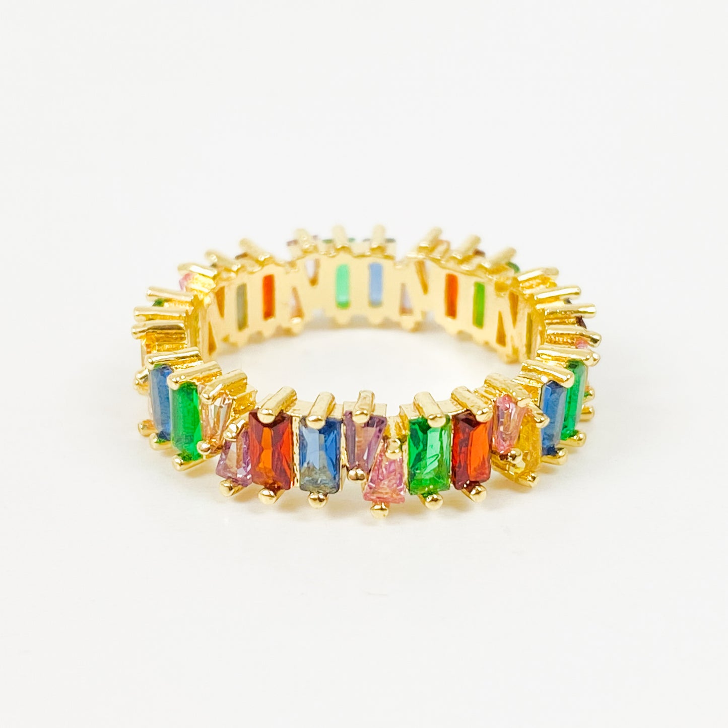 Vintage Rainbow Gemstone Band Ring Gold