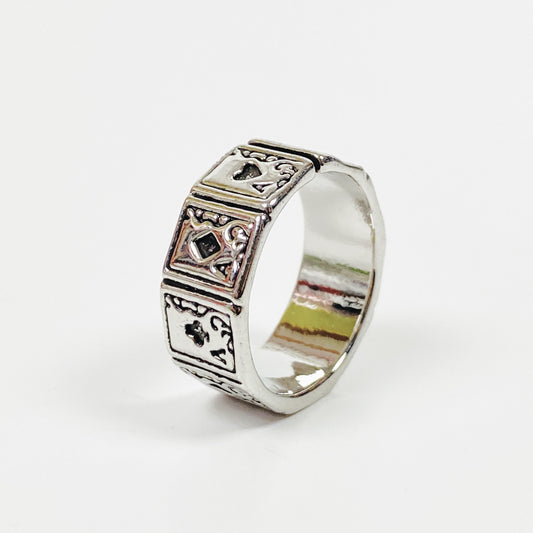 Vintage Adjustable Card Ring Silver