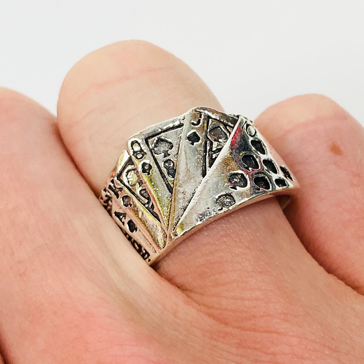 Vintage Retro Adjustable Playing Card Ring Silver