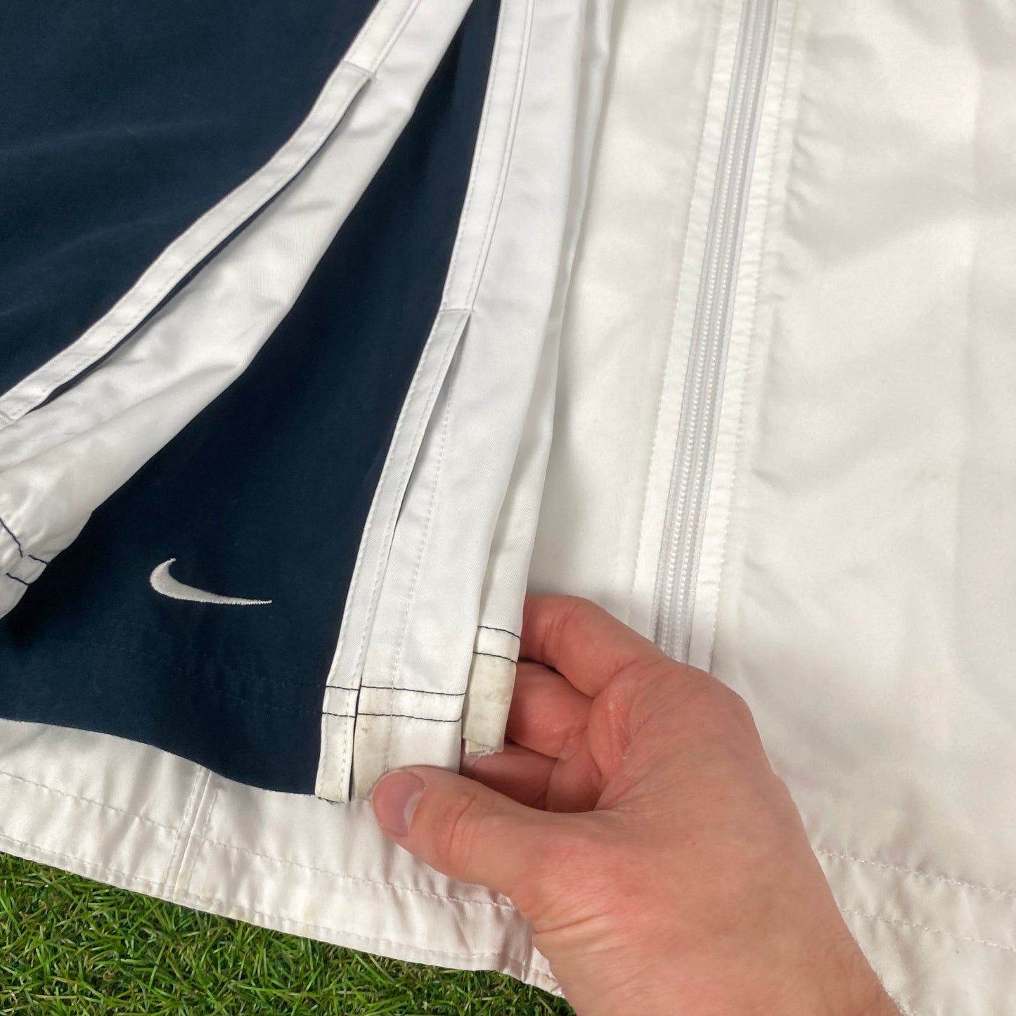 00s Nike Piping Windbreaker Tracksuit Set Jacket + Joggers White XL