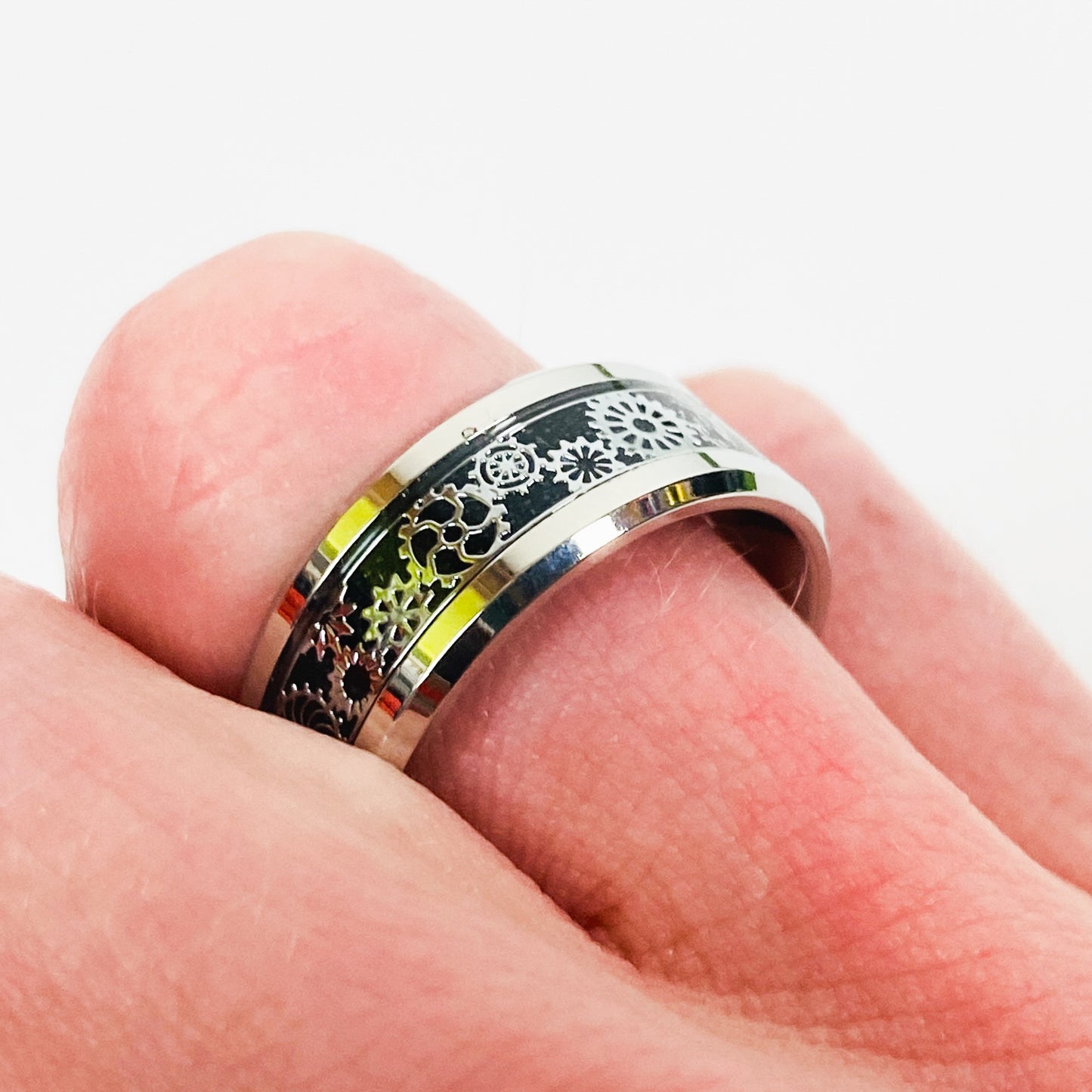 Retro Cog Band Ring Silver