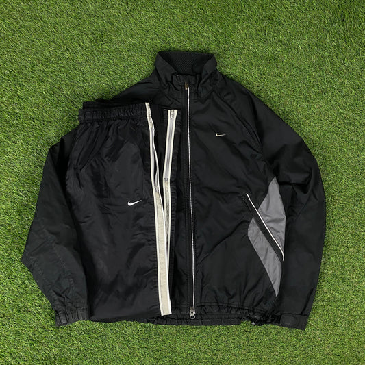 00s Nike Clima-Fit Windbreaker Jacket + Joggers Set Black Small