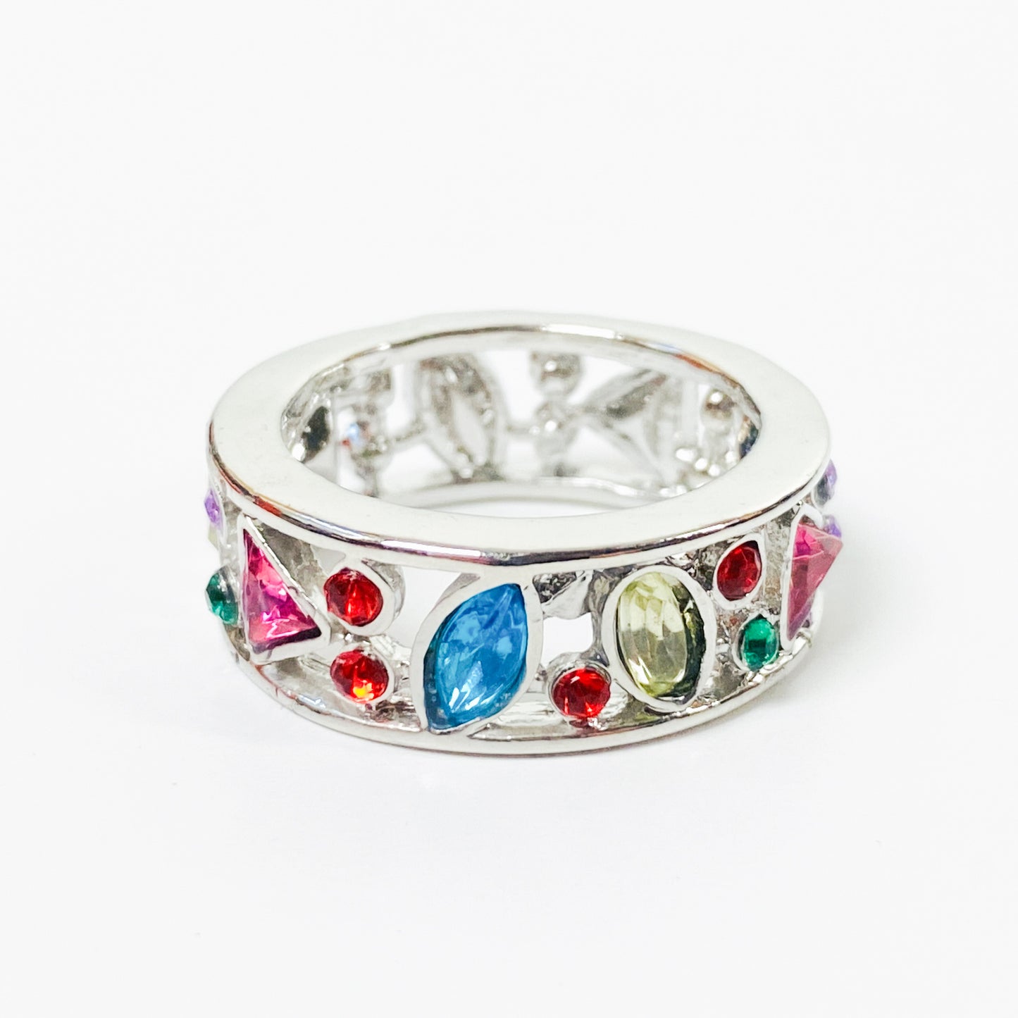 Retro Zircon Gem Band Ring Silver