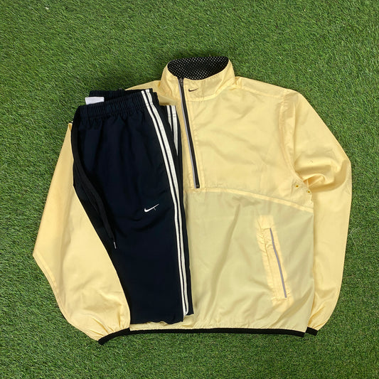 00s Nike Asymmetrical Zip Windbreaker Jacket + Joggers Set Yellow Medium