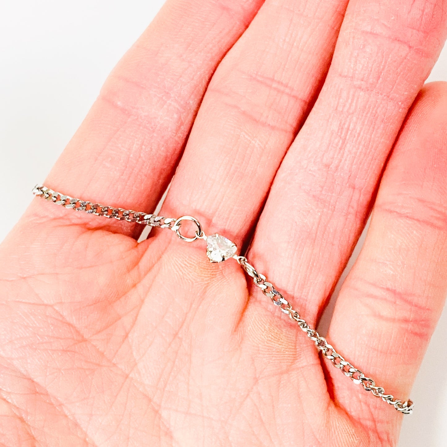 Retro Heart Gem Bracelet Necklace Chain Silver