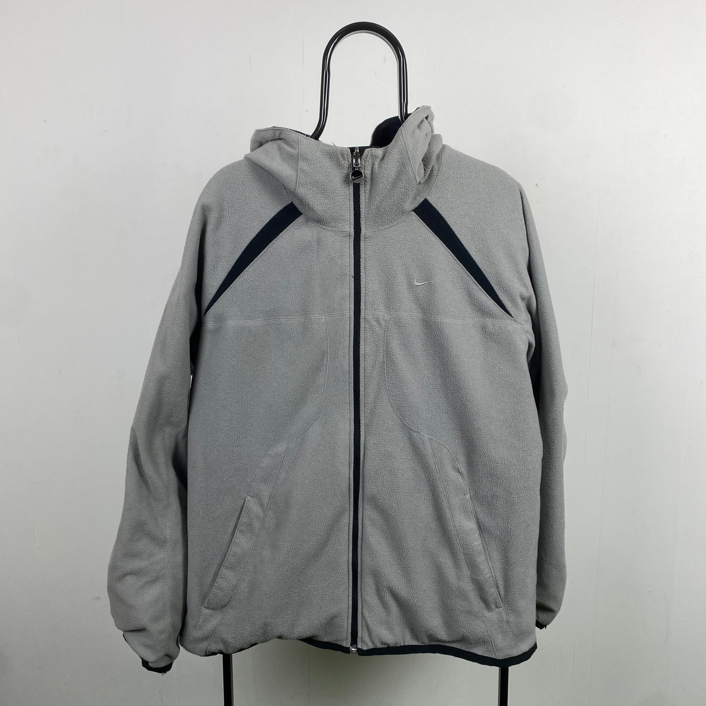 00s Nike Reversible Fleece Coat Jacket Black Grey Small