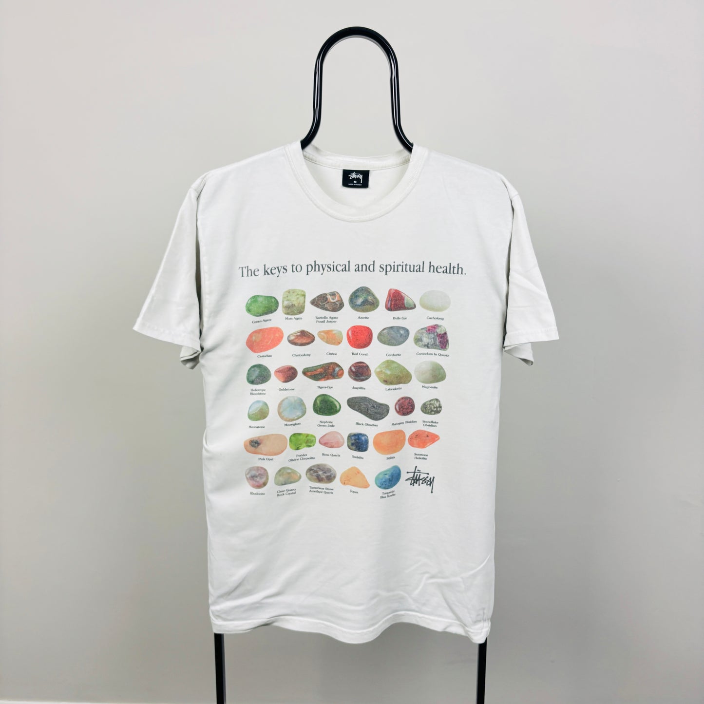 00s Stussy Stones Crystals T-Shirt White Medium