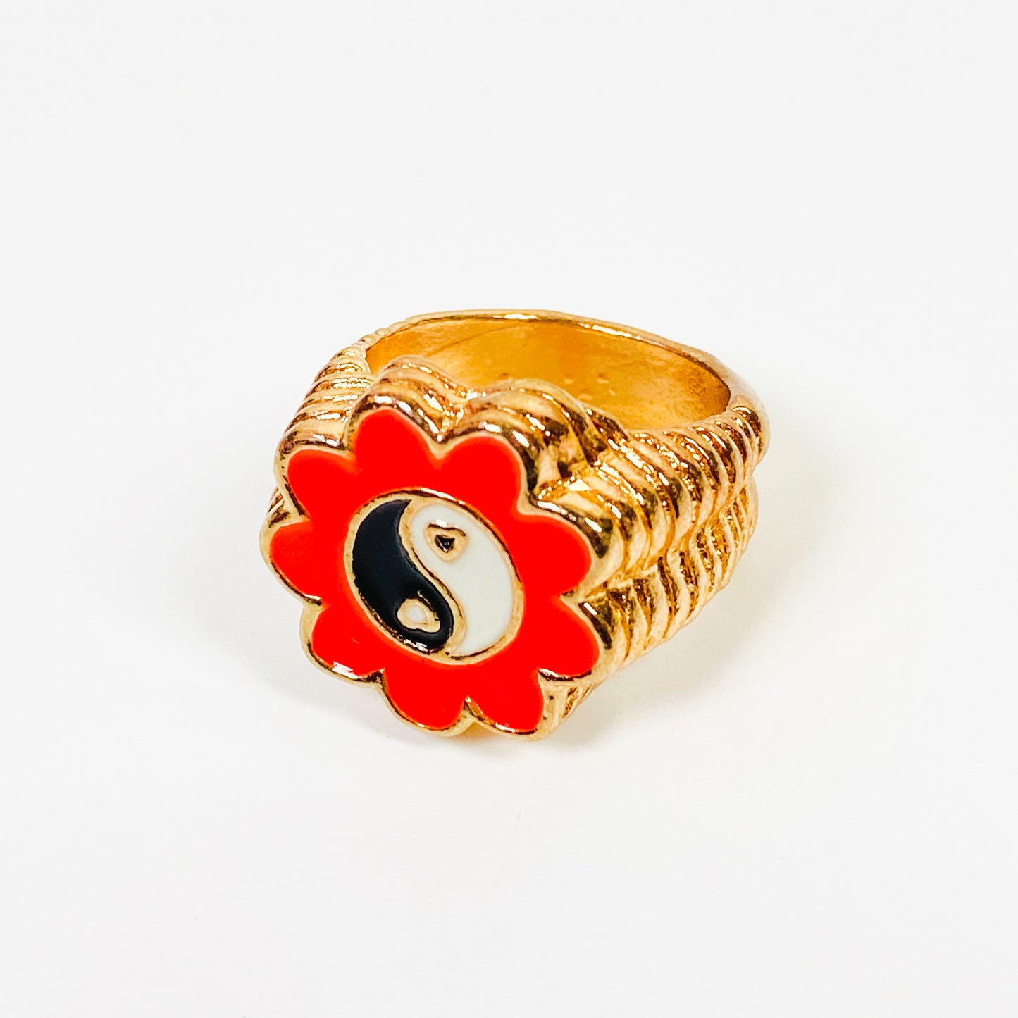 Retro Vintage Flower Ring Gold Orange