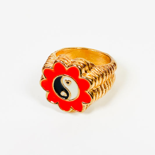 Retro Vintage Flower Ring Gold Orange