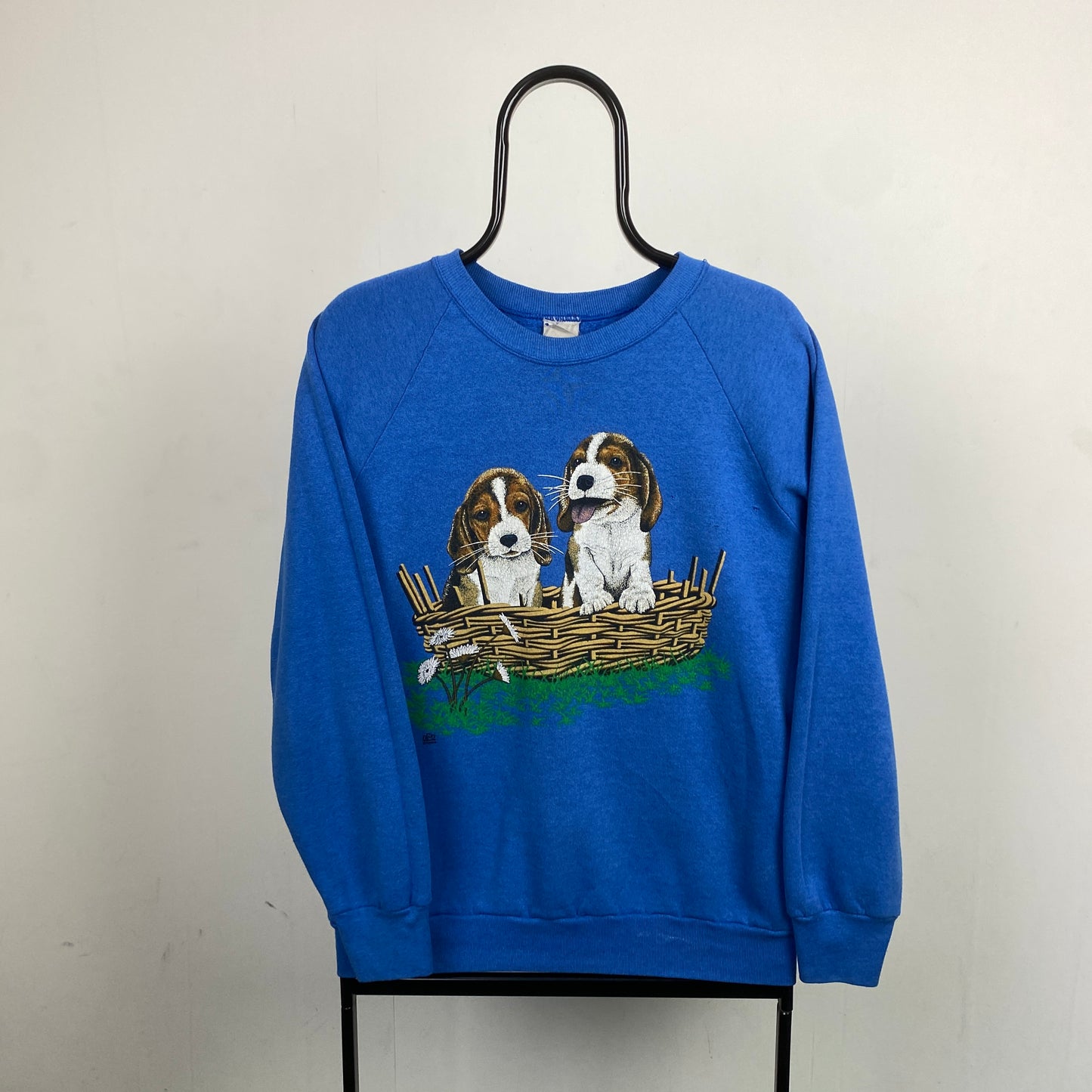 Retro 90s Dog Graphic Sweatshirt Blue Medium