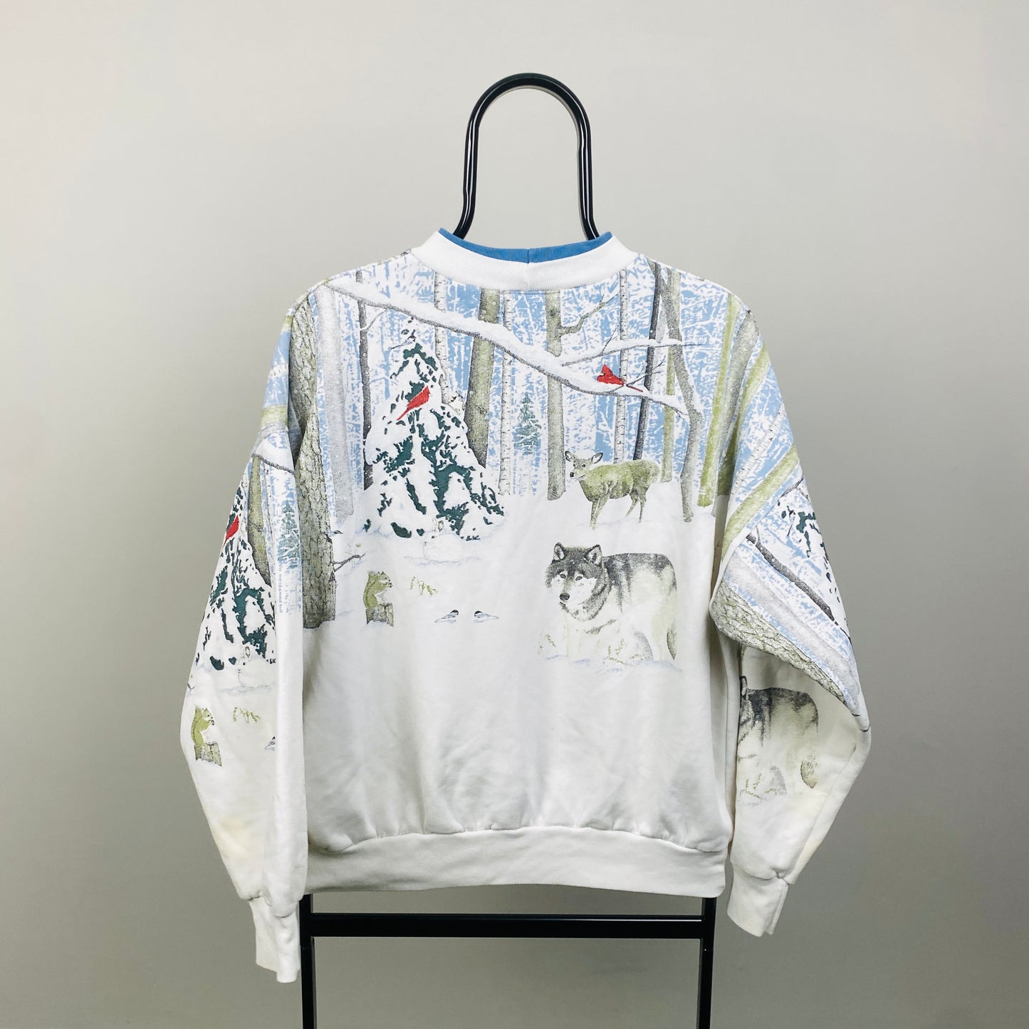 90s Snowy Wolf Sweatshirt White Large