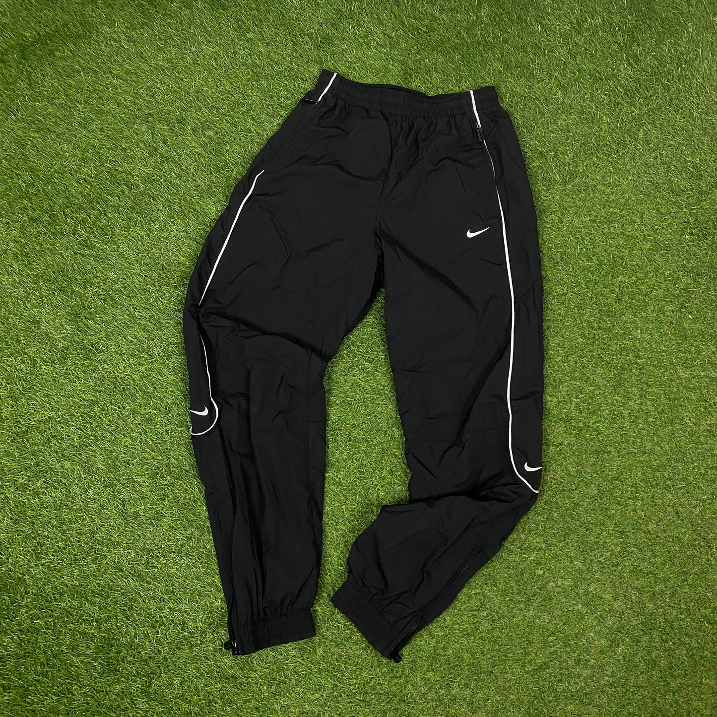 00s Nike Reflective Piping Windbreaker Jacket + Joggers Set Black Small/XS