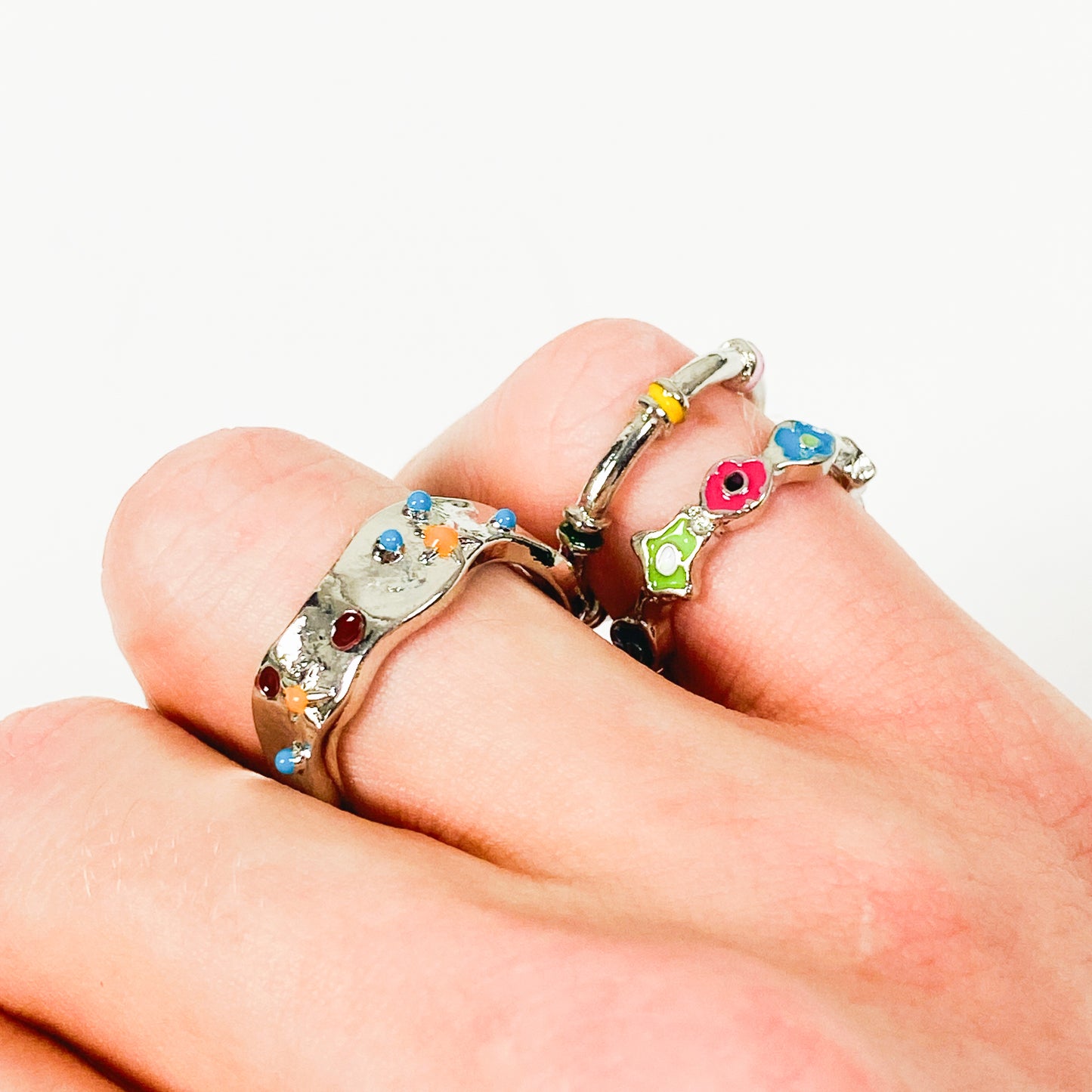 Flower Stacking Ring Set Silver