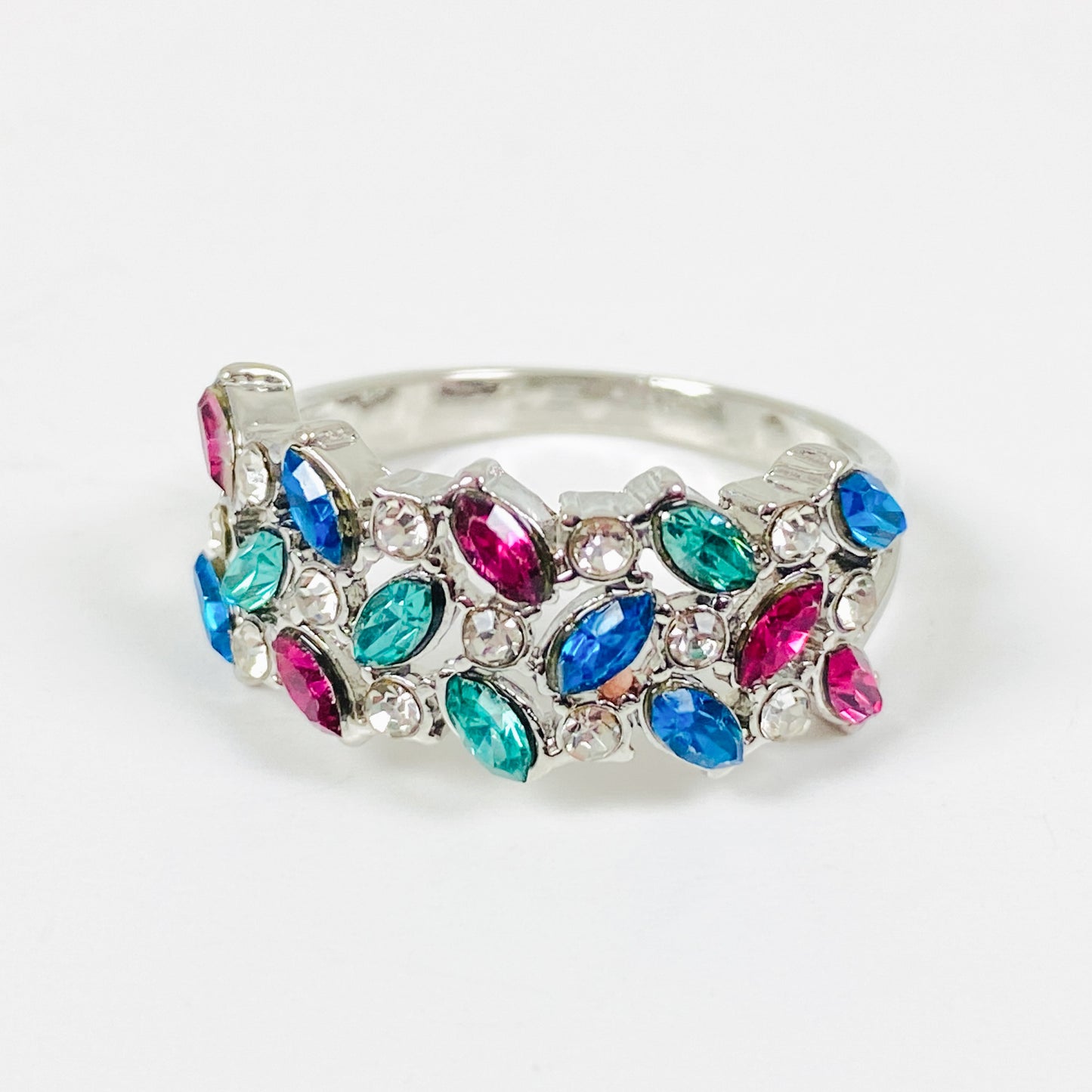 Retro Gem Band Ring Silver
