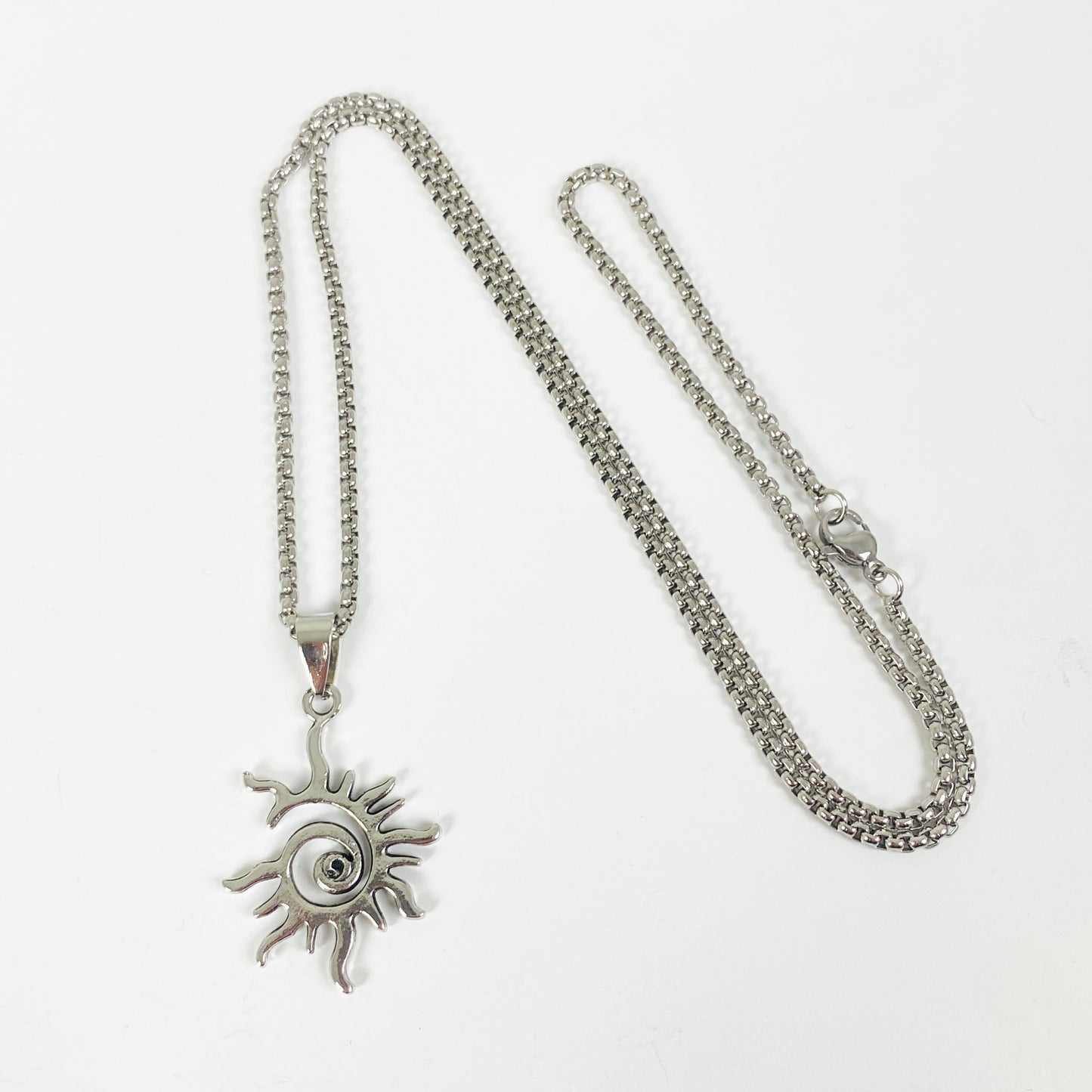 Vintage Sun Charm Necklace Silver