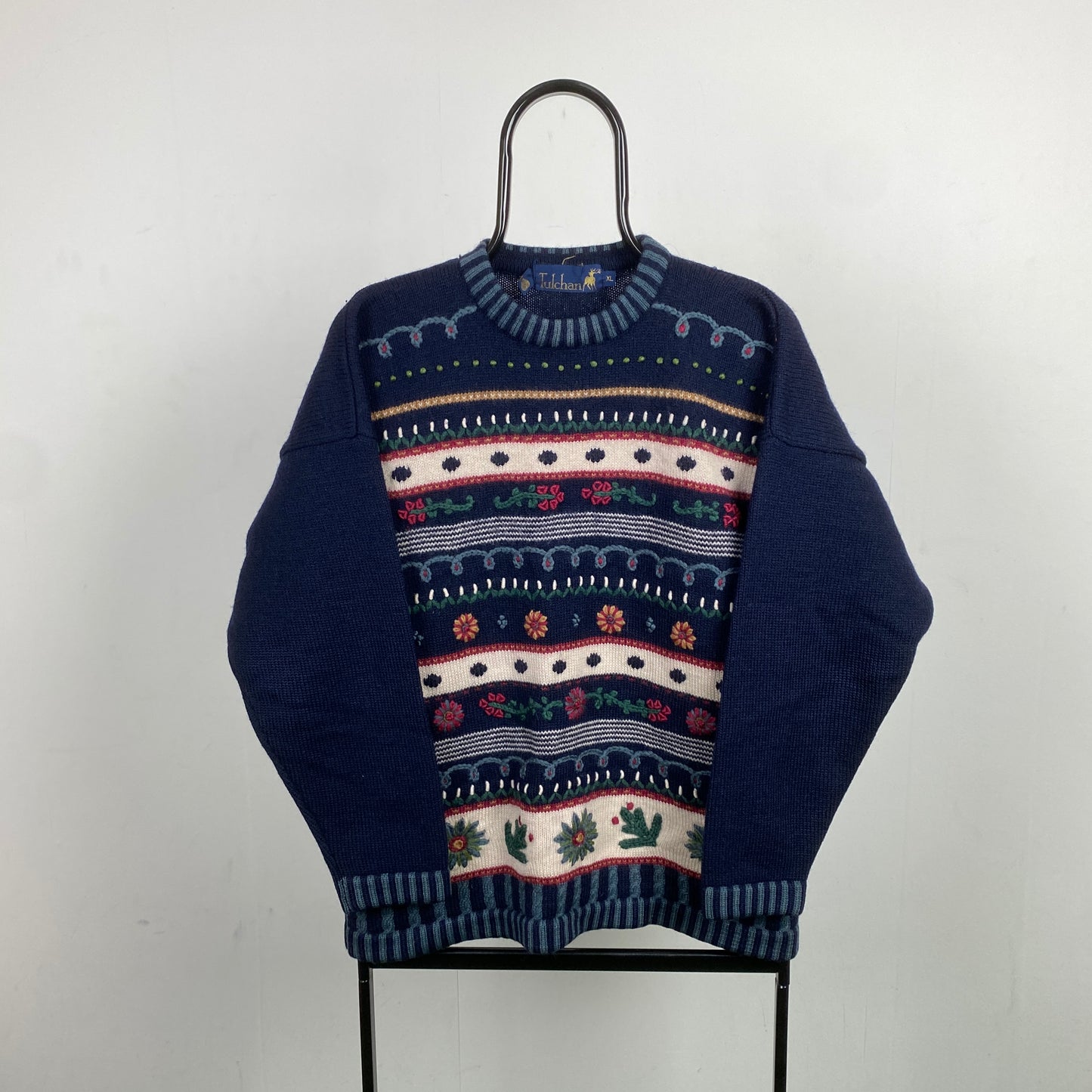 Retro Tulchan Heavyweight Knit Sweatshirt Blue XL