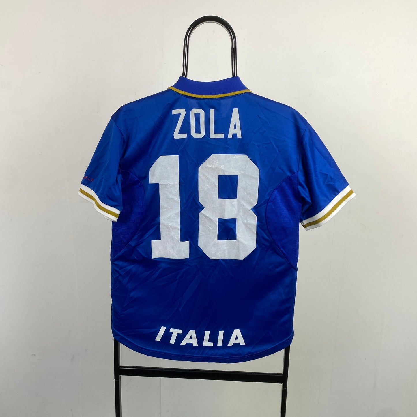 90s Nike Italy Zola Football Shirt T-Shirt Blue Small