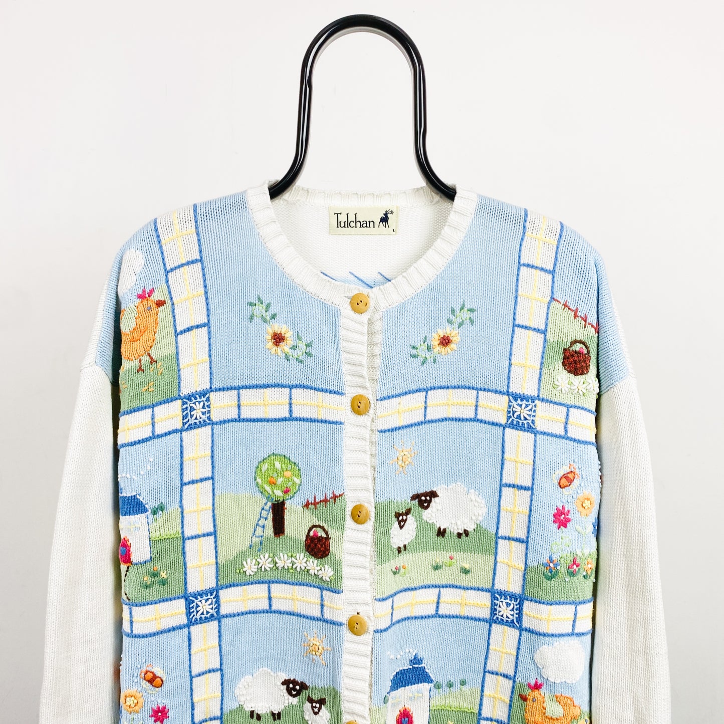 Retro Tulchan Farm Cardigan Sweatshirt White Large