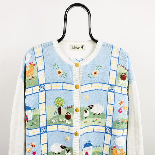 Retro Tulchan Farm Cardigan Sweatshirt White Large