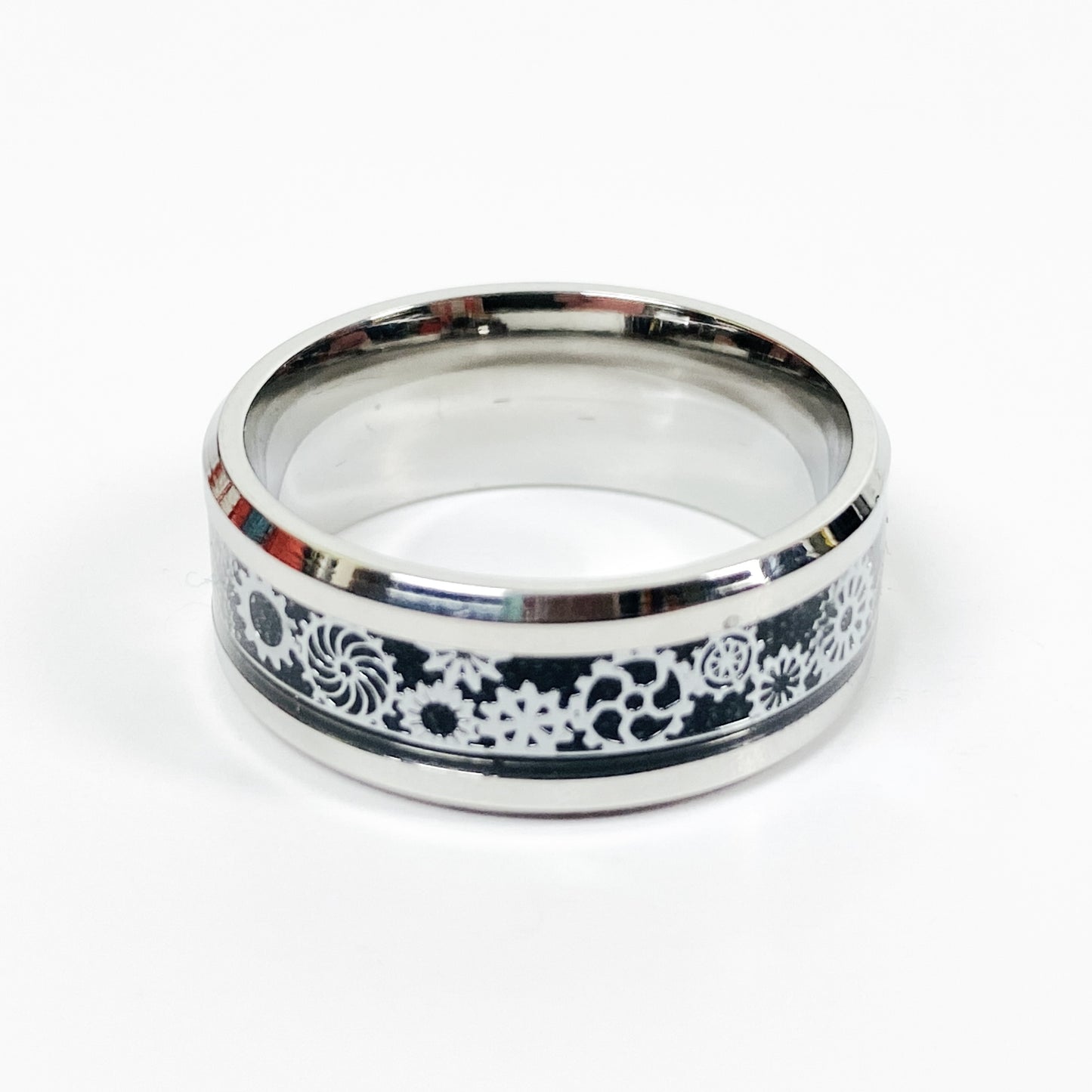 Retro Cog Band Ring Silver