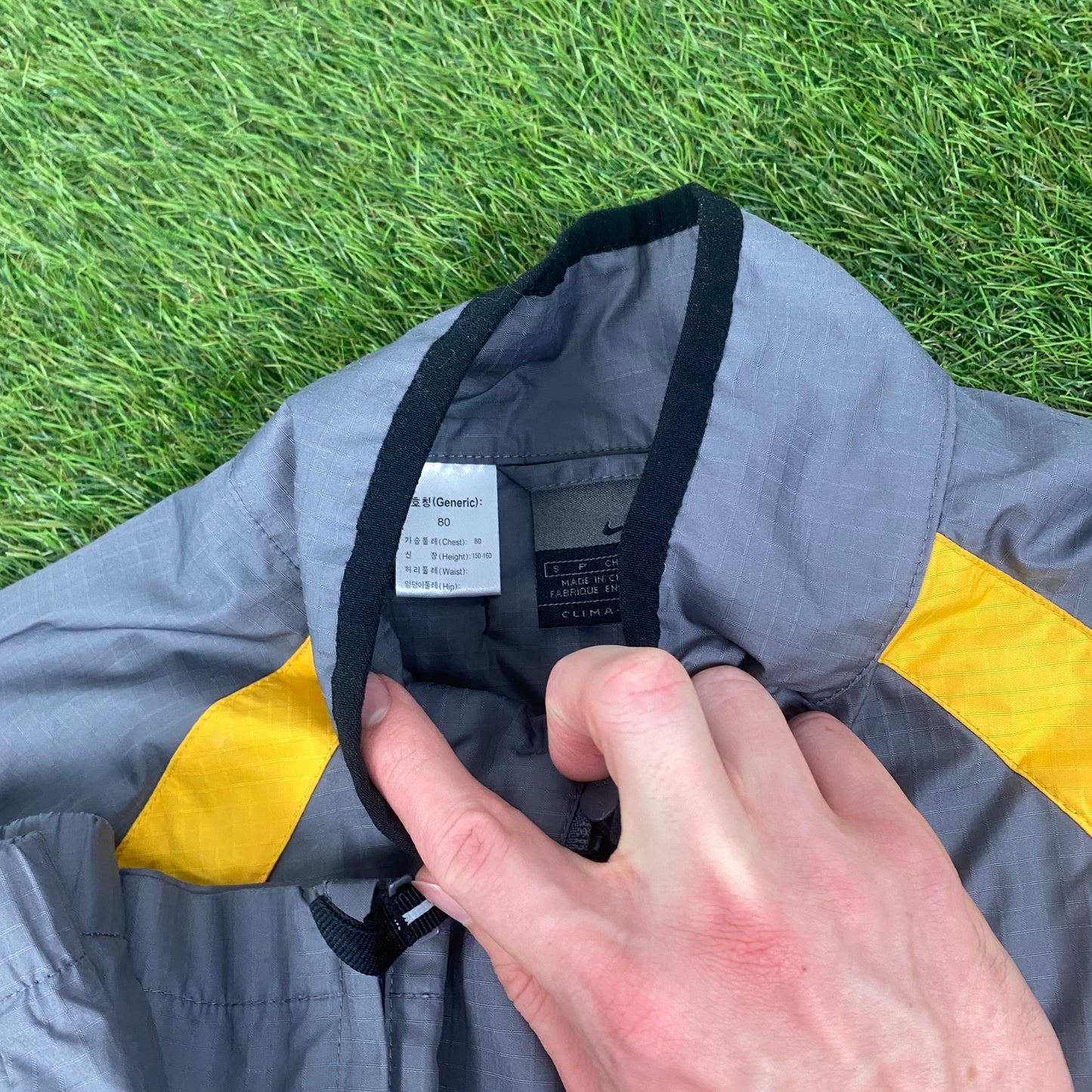 00s Nike Clima-Fit Piping Windbreaker Jacket + Joggers Set Grey Small