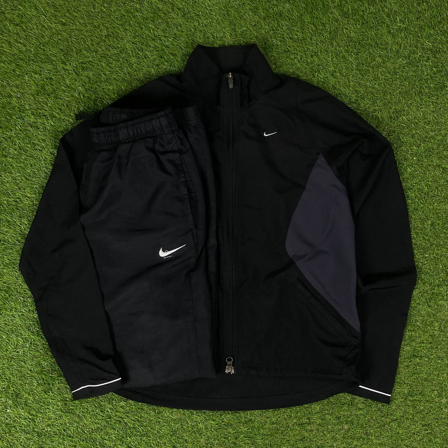 00s Nike Windbreaker Jacket + Joggers Set Black Small