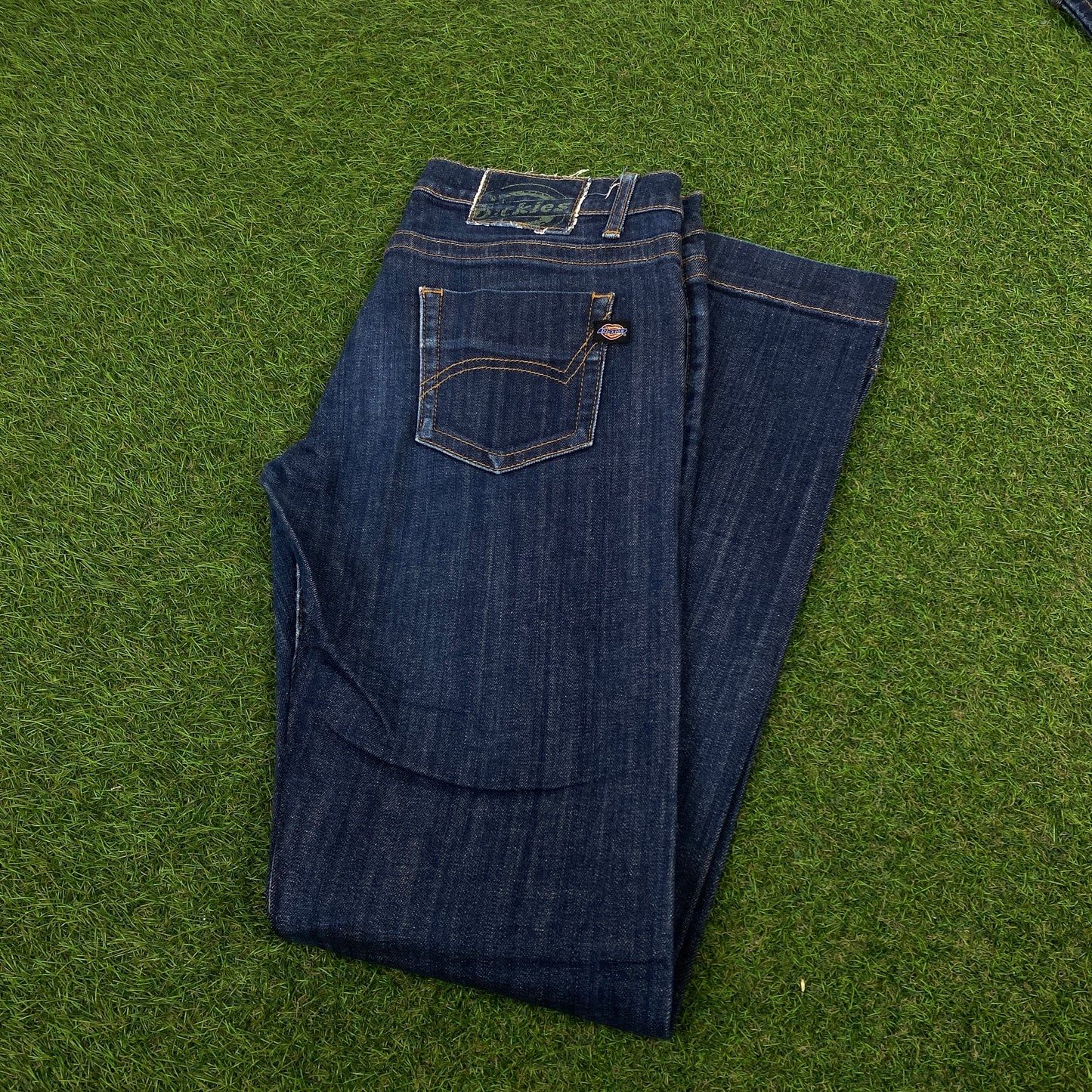 Retro Dickies Denim Cargo Trousers Joggers Blue Small