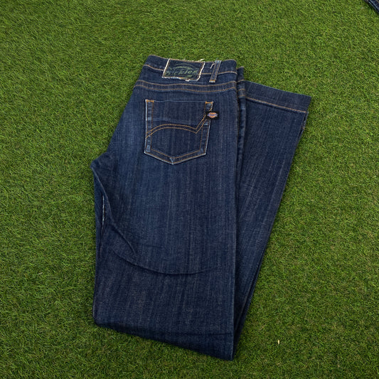 Retro Dickies Denim Cargo Trousers Joggers Blue Small