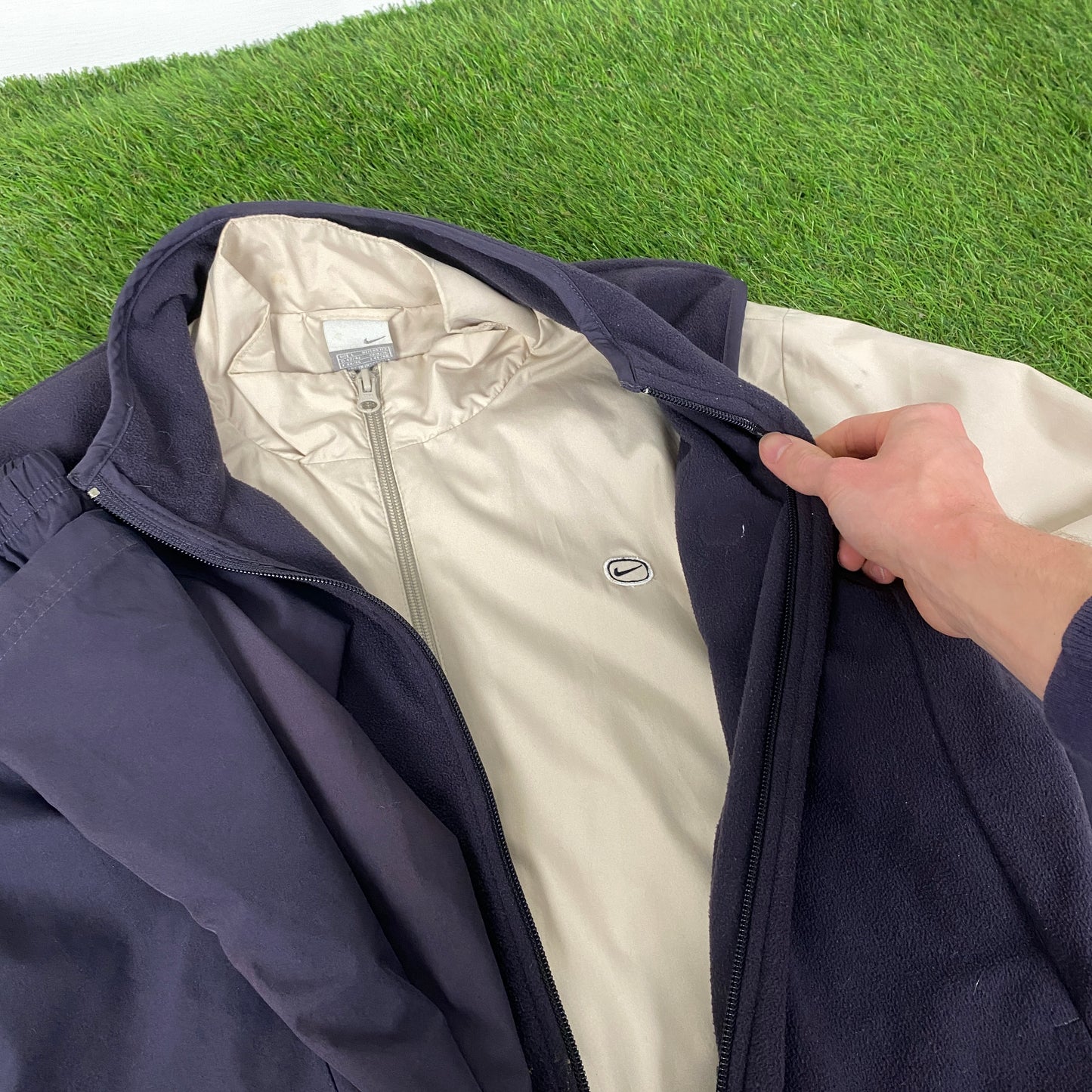 00s Nike Fleece Windbreaker Tracksuit Jacket + Joggers Set Brown Large