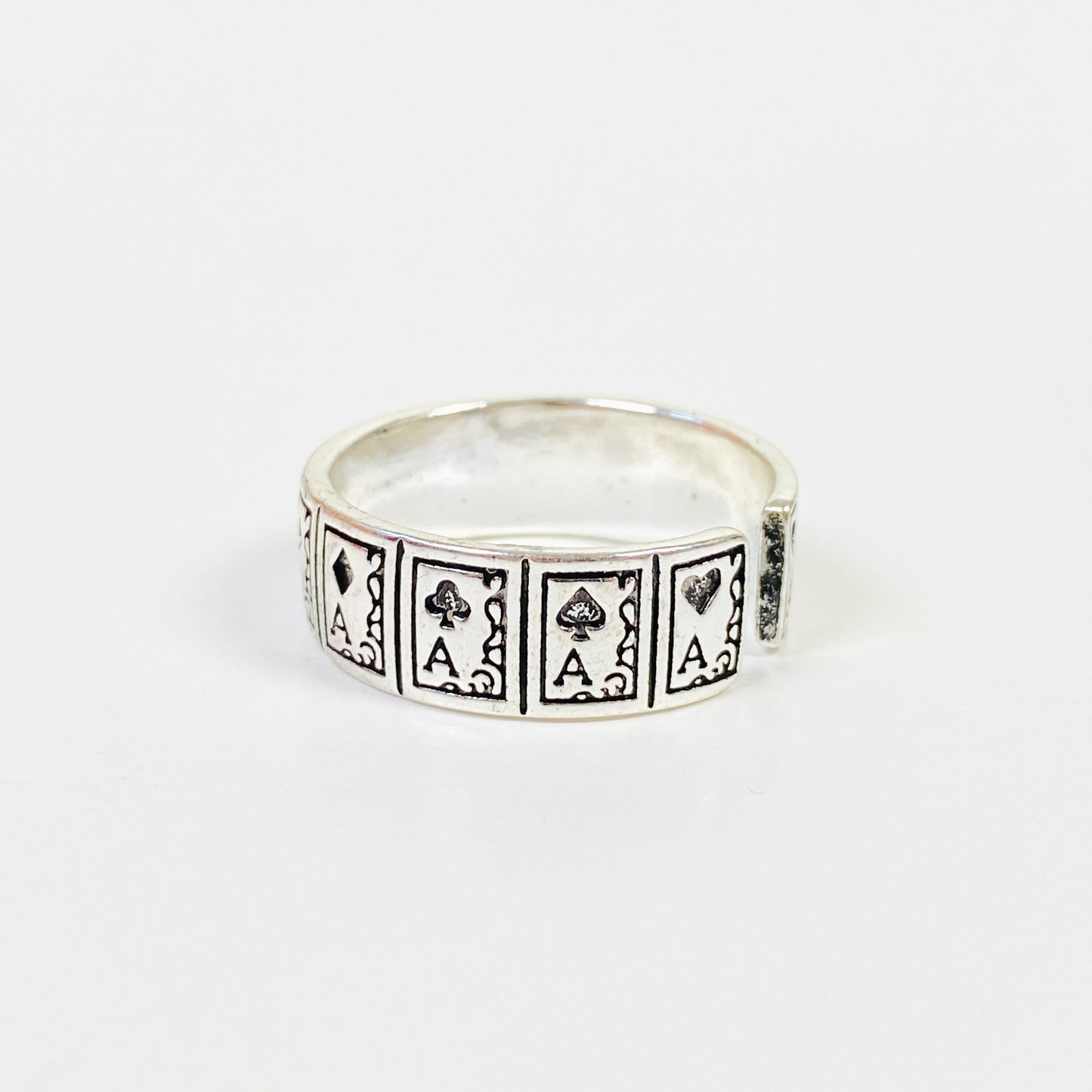 Vintage Retro Adjustable Ace Card Ring Silver