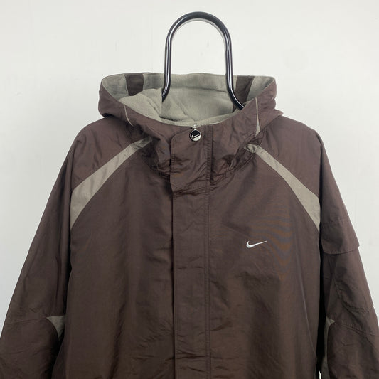 90s Nike Reversible Fleece Coat Jacket Brown XL