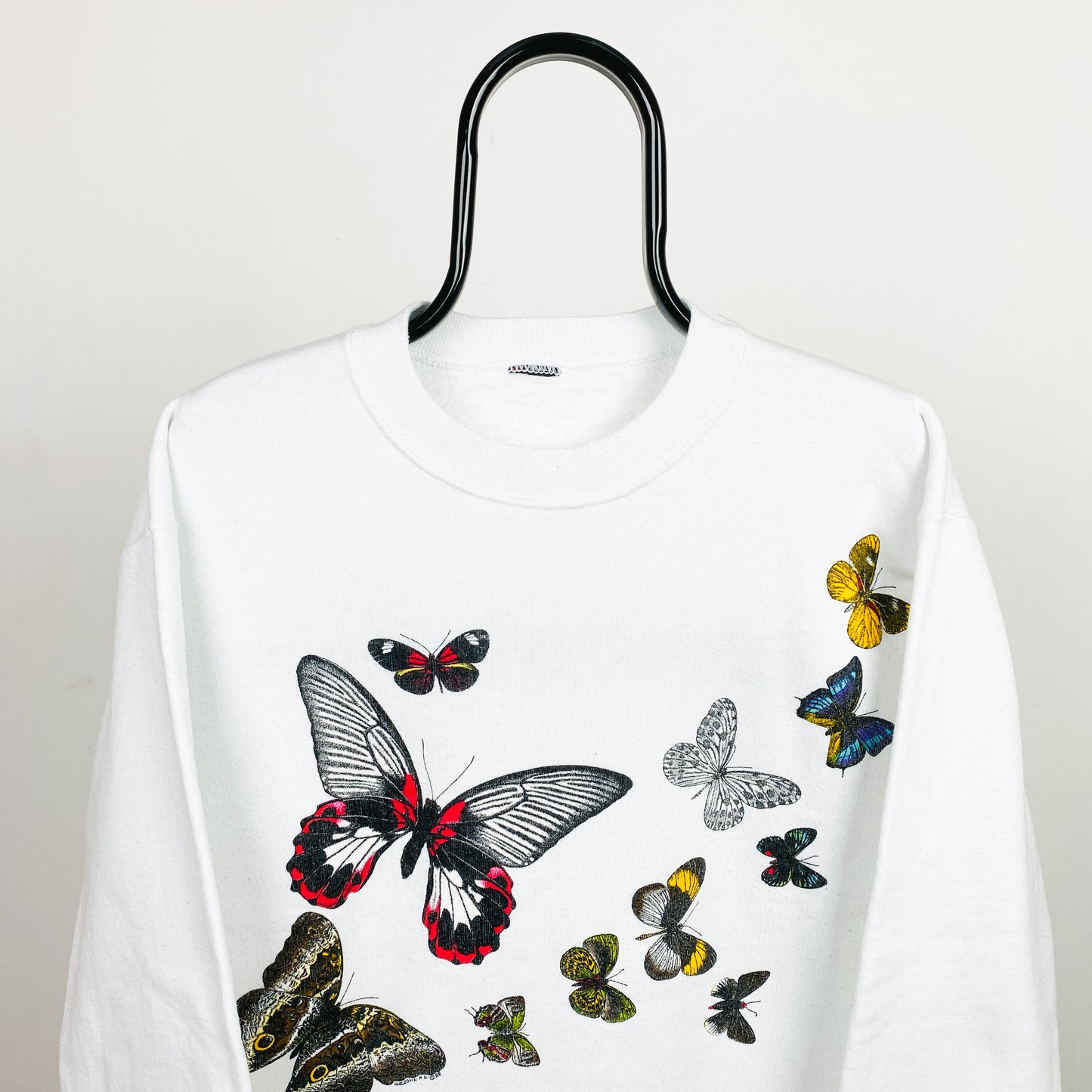 Retro 90s Butterfly Sweatshirt White Small
