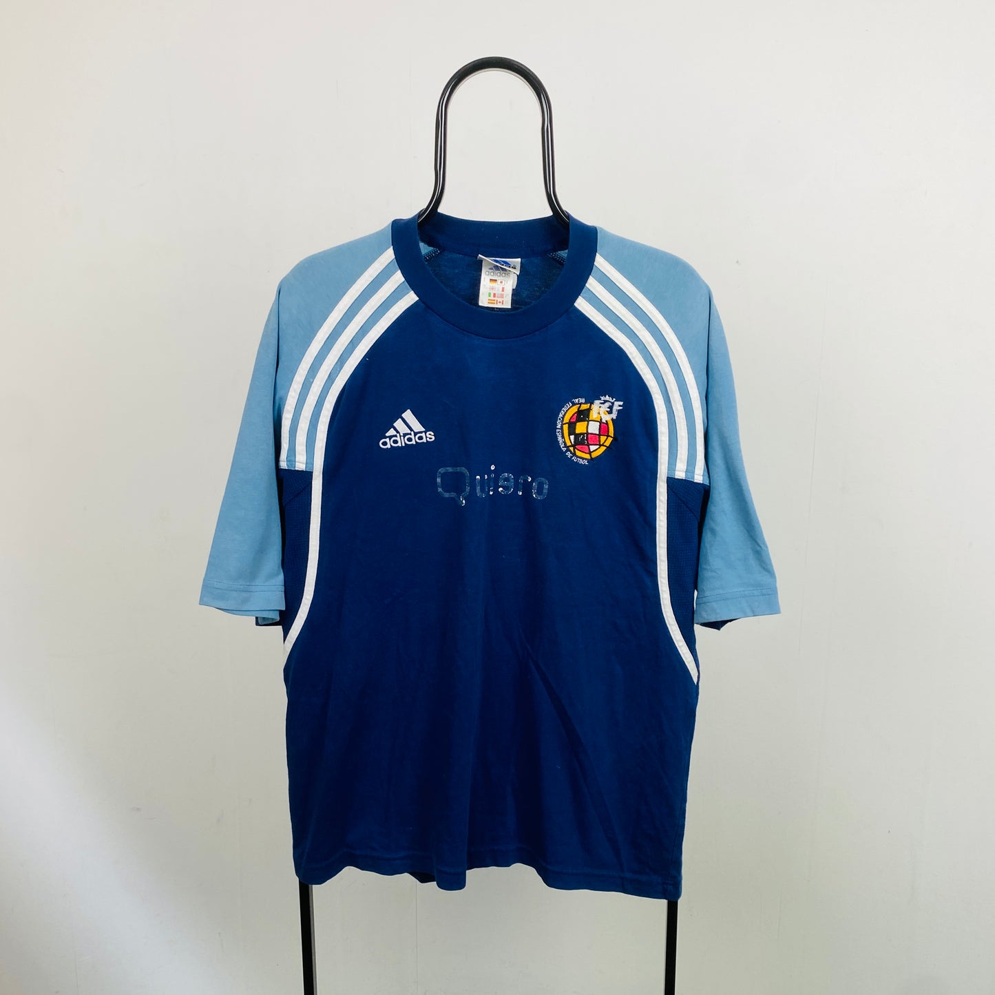 90s Adidas Spain Football Shirt T-Shirt Blue Medium