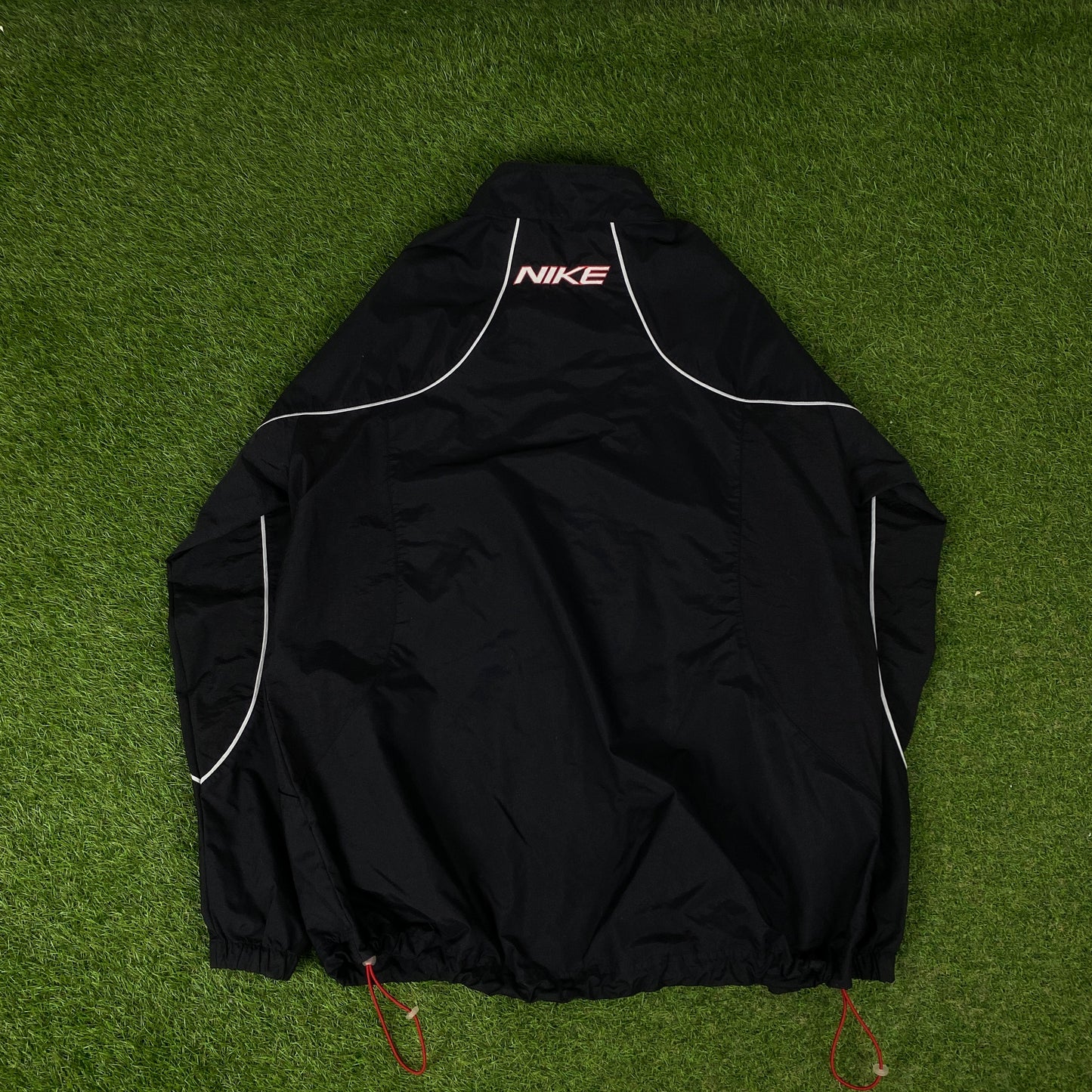 00s Nike Piping Windbreaker Tracksuit Set Jacket + Joggers Black XL
