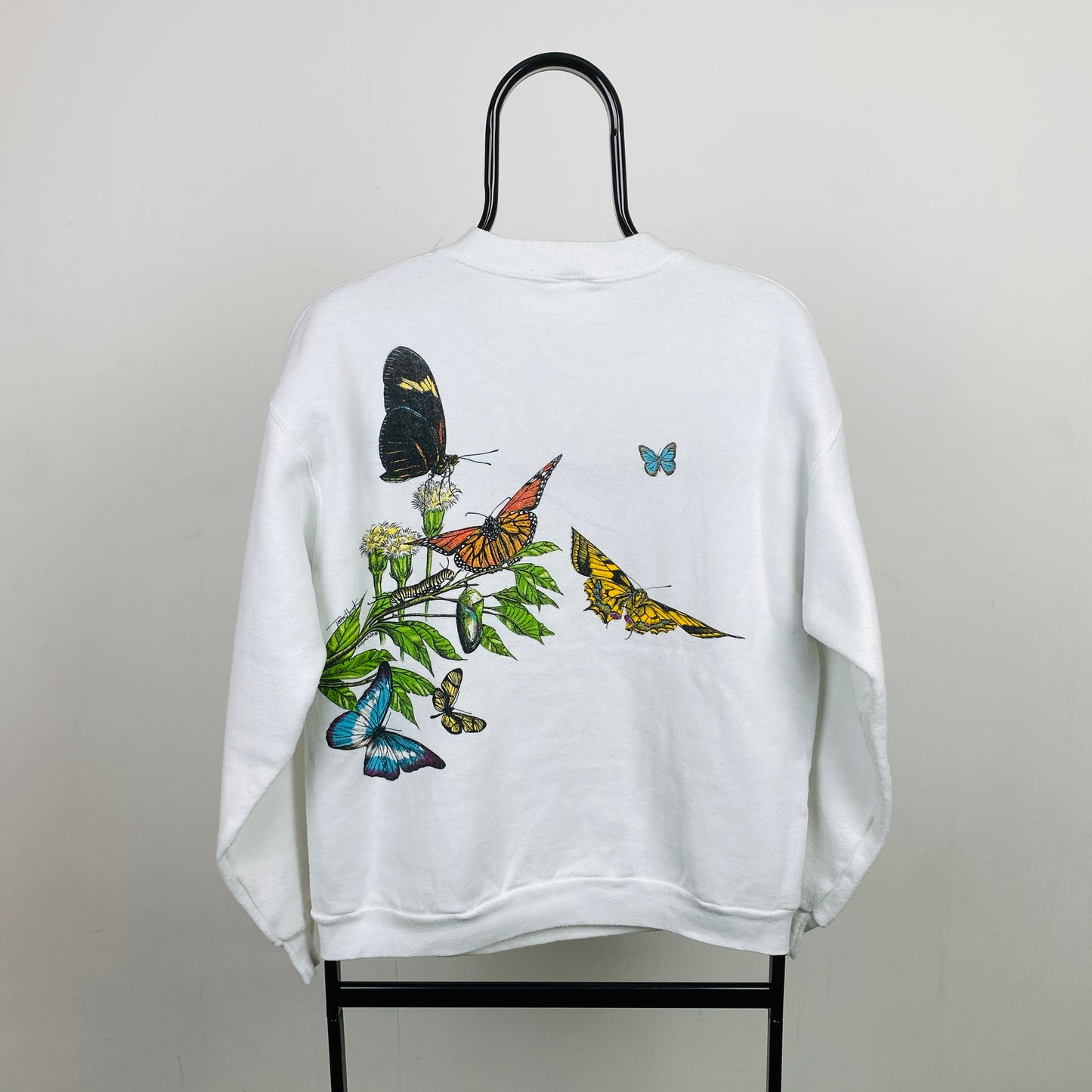 Retro 90s Butterfly Sweatshirt White Small