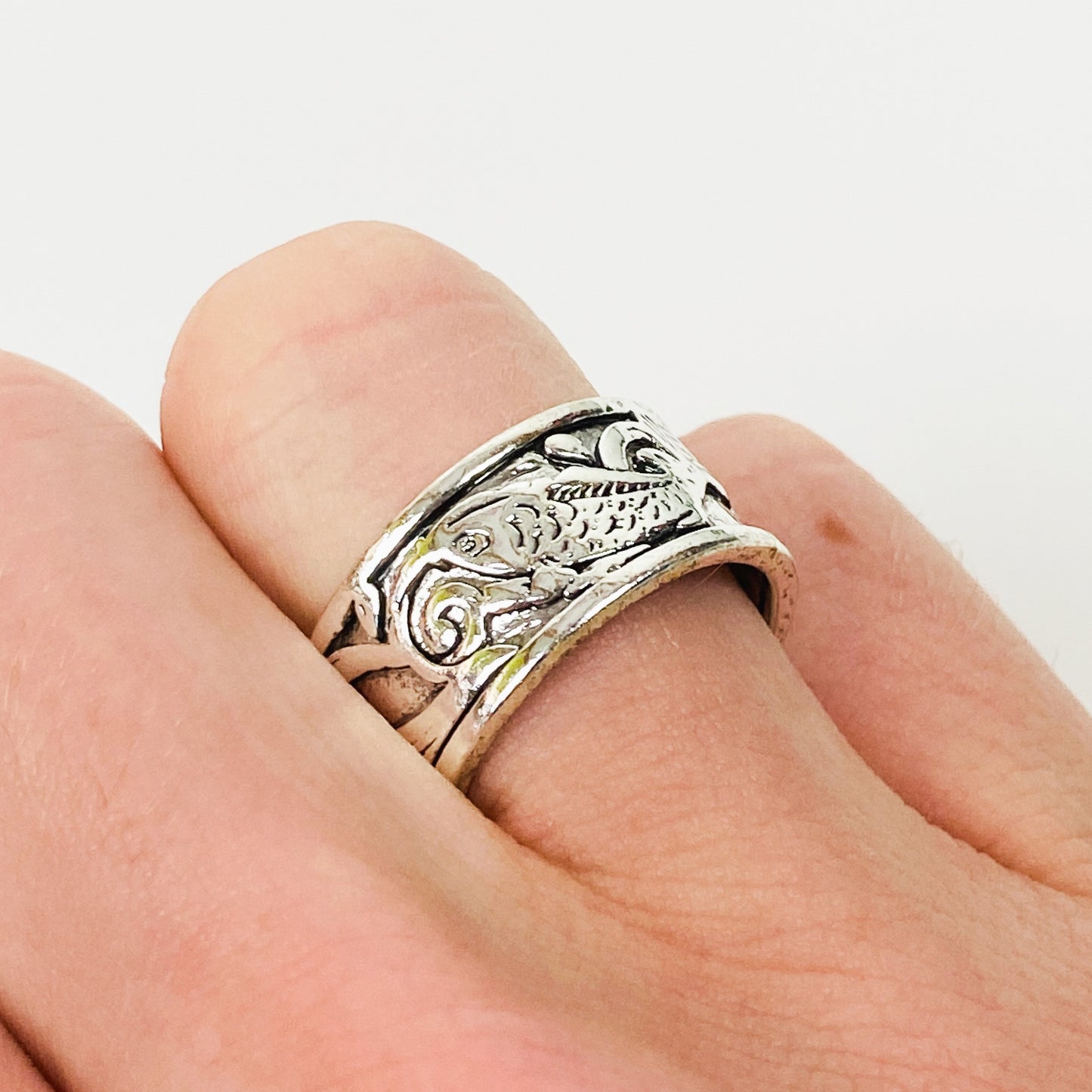 Vintage Retro Adjustable Fish Ring Silver
