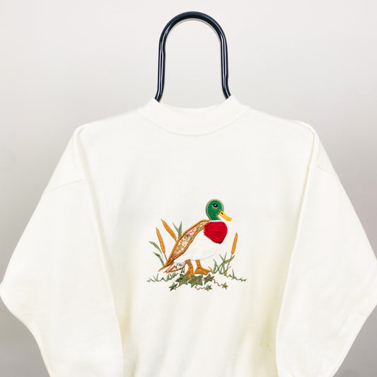90s Acorn Duck Sweatshirt Cream Brown Small