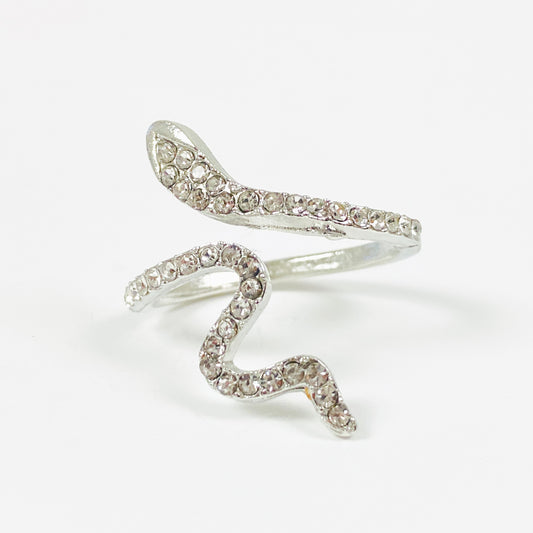 Adjustable Zirconia Snake Ring Silver