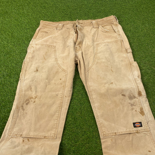 00s Dickies Double Knee Workwear Trousers Joggers Brown XL