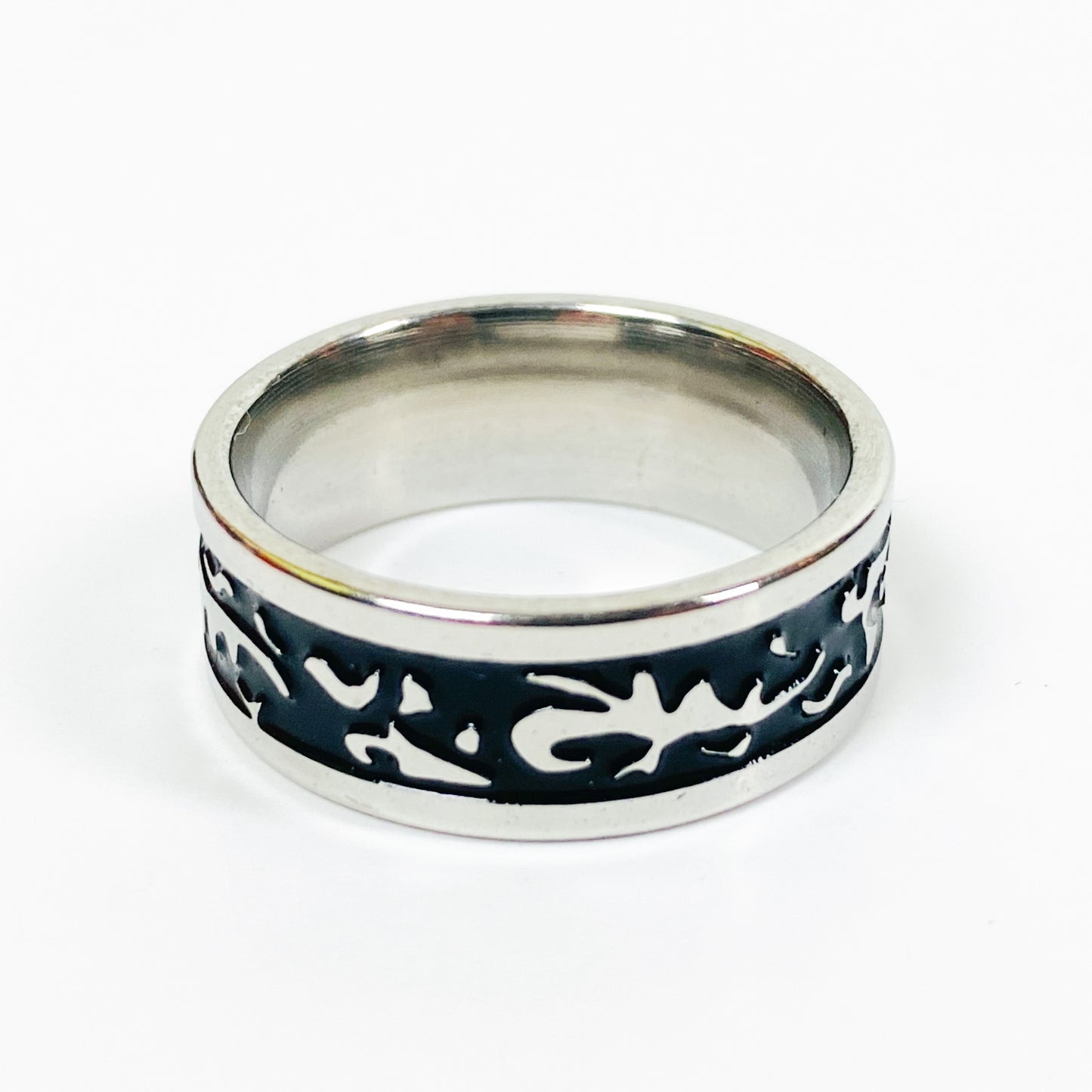 Retro Cracked Band Ring Silver