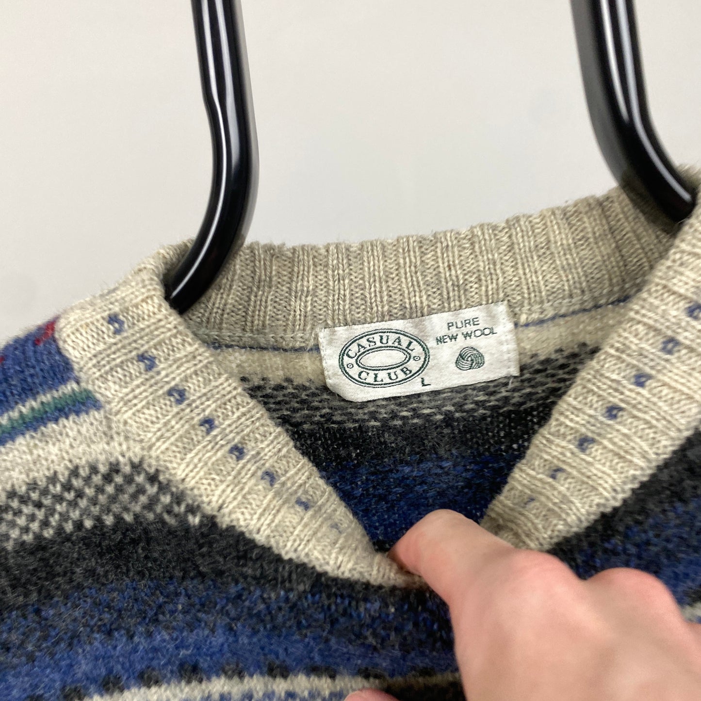 90s Casual Club Striped Wool Sweatshirt Blue Large