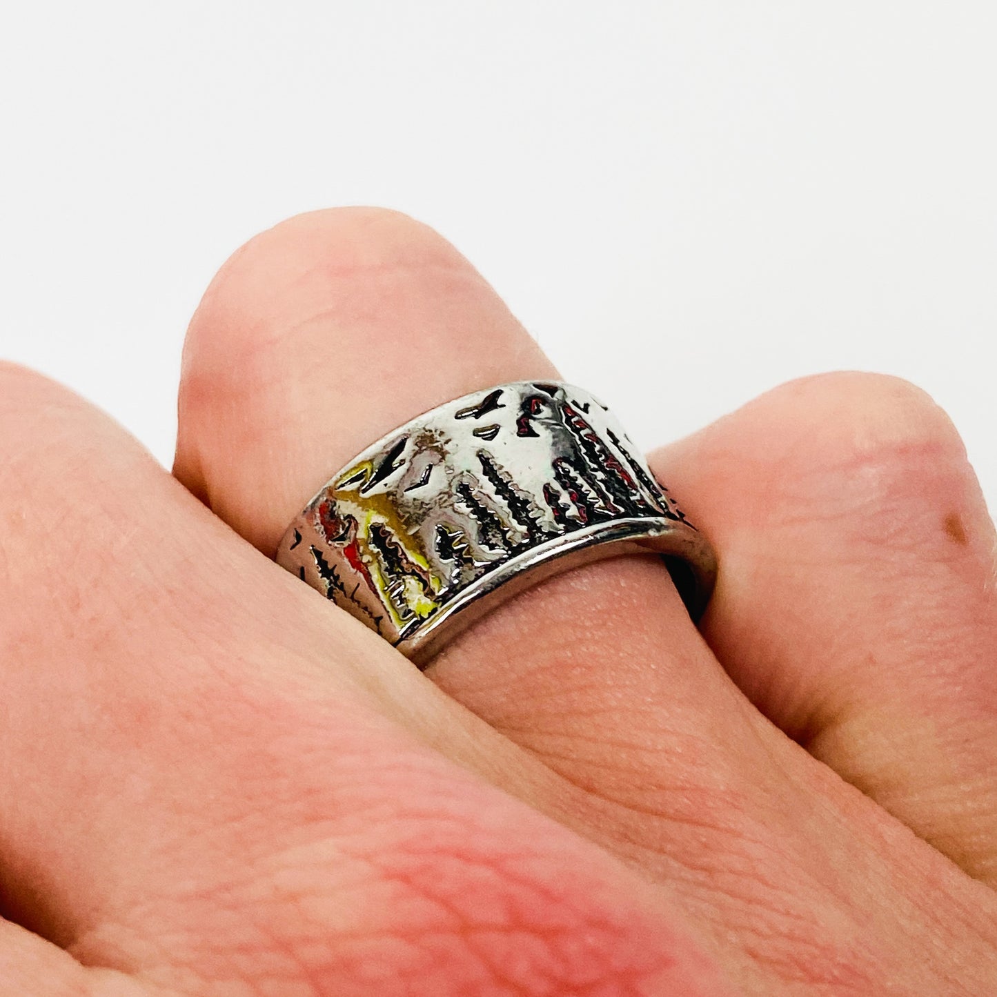 Retro Vintage Tree Ring Silver