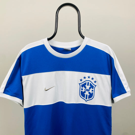 00s Nike Brazil Football Shirt T-Shirt Blue Large