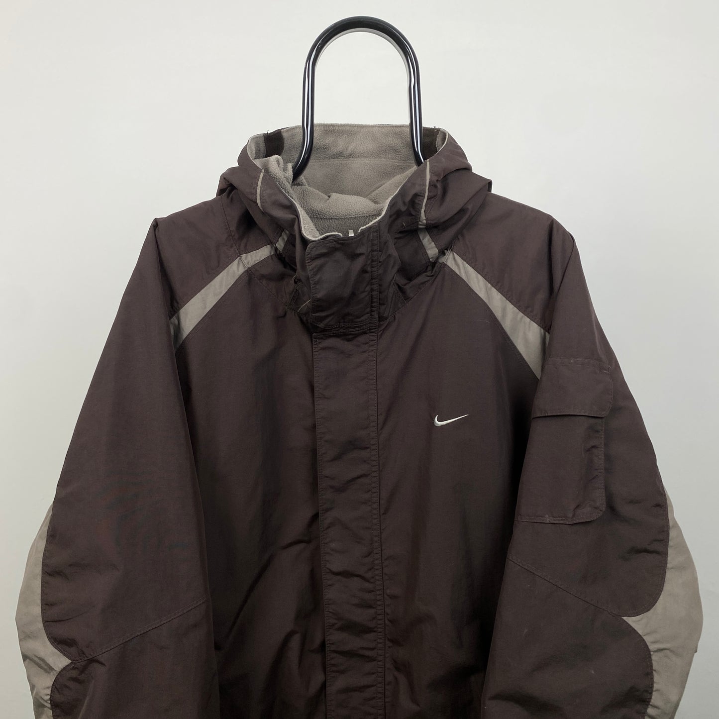 90s Nike Reversible Fleece Coat Jacket Brown XL