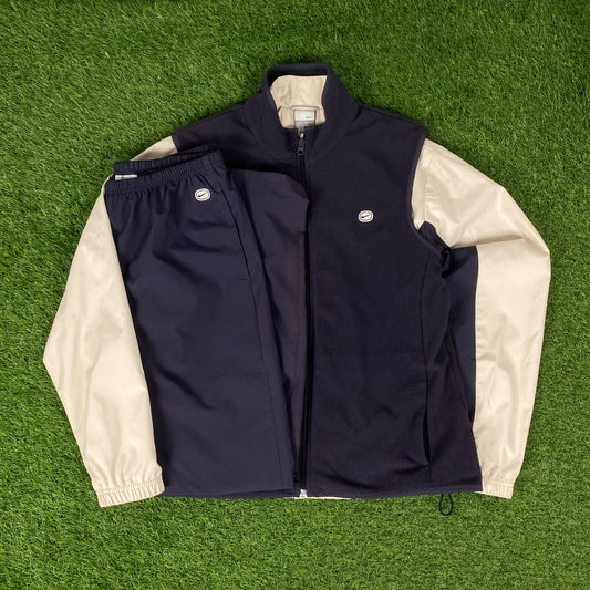 00s Nike Fleece Windbreaker Tracksuit Jacket + Joggers Set Brown Large