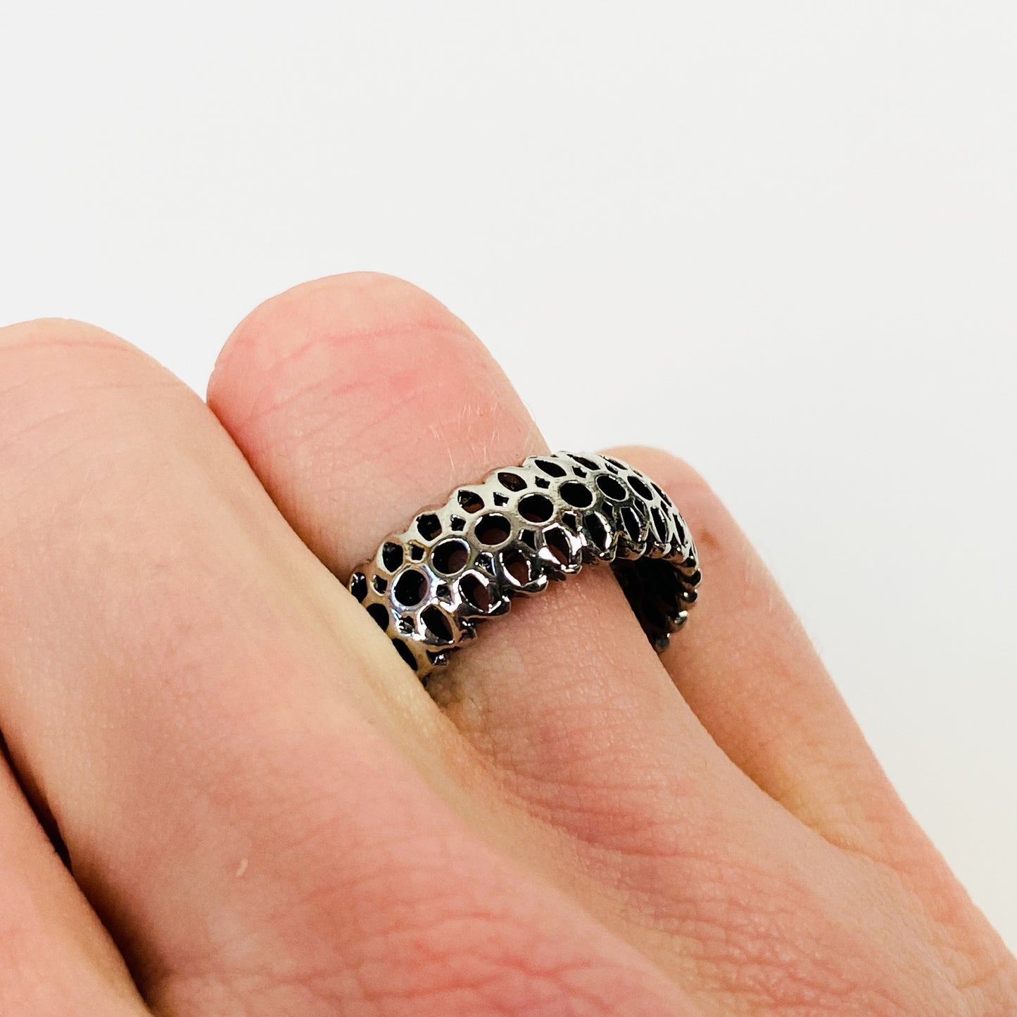 Vintage Retro Adjustable Hive Ring Silver