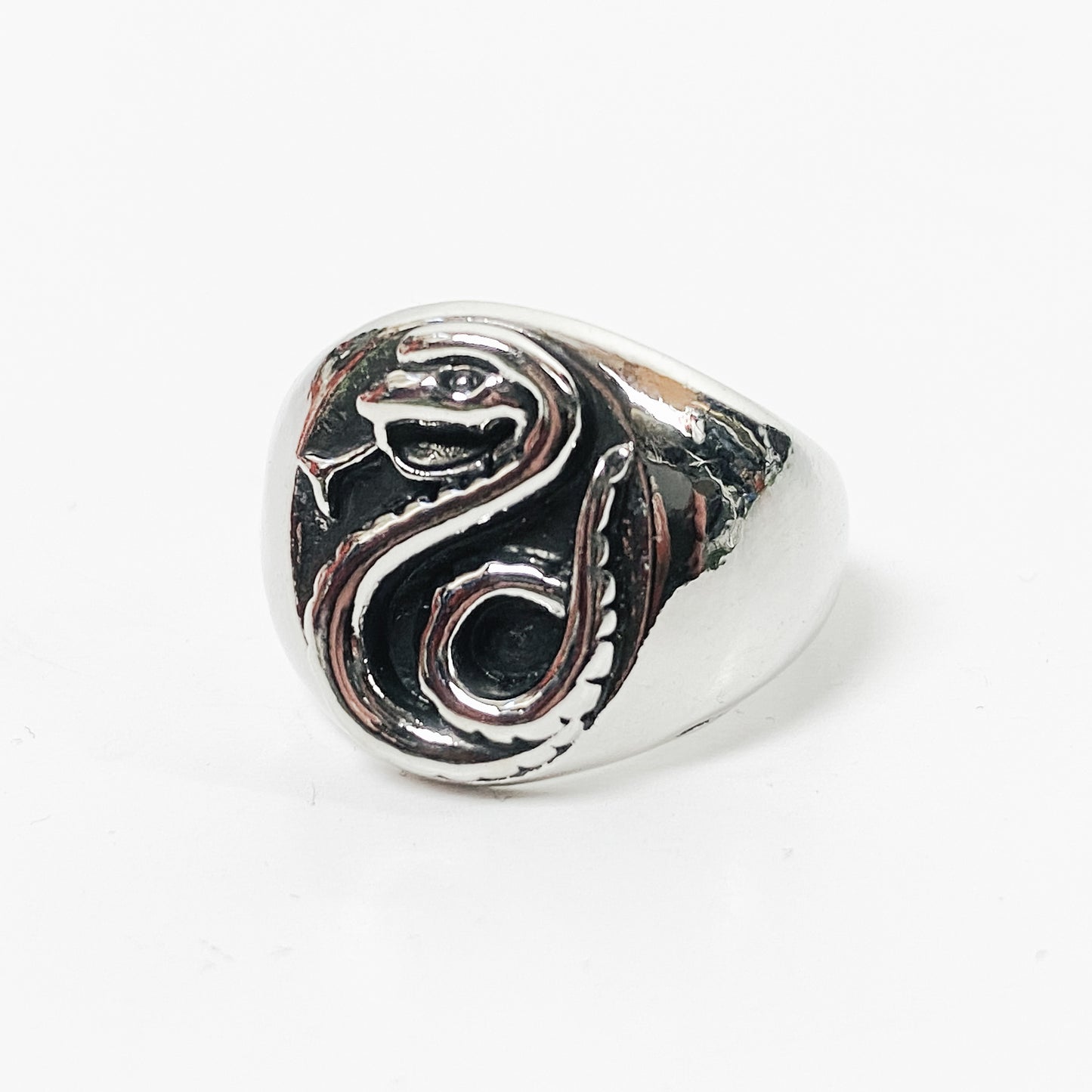 Retro Snake Signet Ring Silver