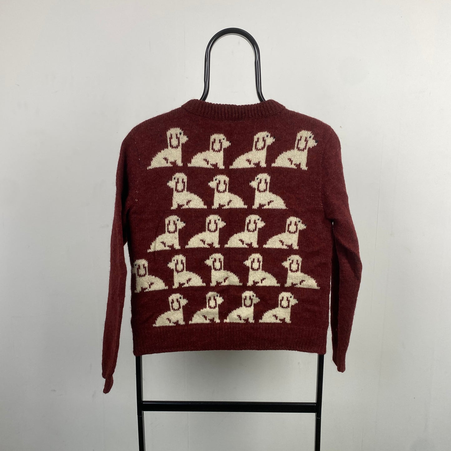 Retro 90s Dog Wool Knit Sweatshirt Red XS