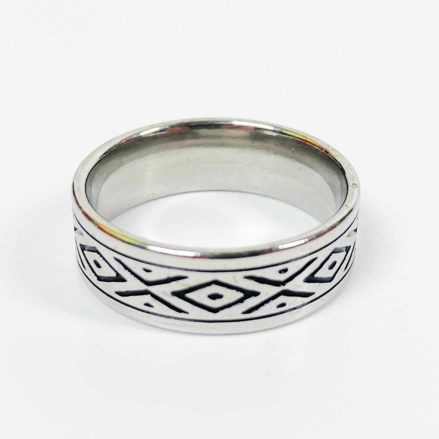 Retro Aztec Band Ring Silver